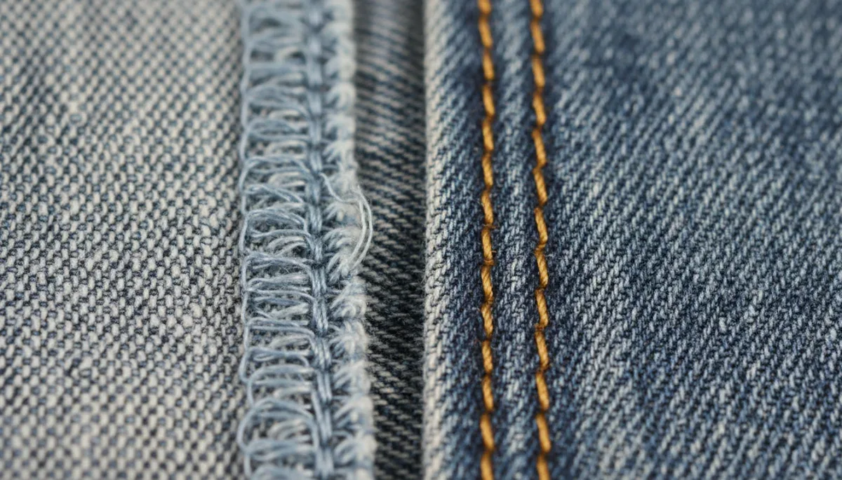 Detailed comparison of flat-felled and overlocked seam construction on clothing