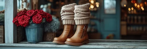 A display of different types of winter boots in a store, showcasing various styles, colors, and materials. Some boots are made of leather, others of waterproof synthetic materials.