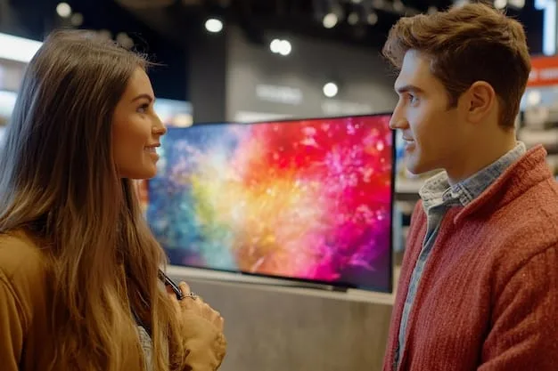 A comparison of viewing angles between OLED and QLED TVs. One side shows an OLED screen maintaining consistent color and contrast at a wide angle, while the other side shows a QLED screen with washed-out colors and reduced contrast at the same angle.