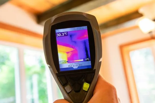A thermal imaging camera displays areas of heat loss in a home, with bright colors indicating poorly insulated areas around windows, doors, and walls. The image illustrates how thermal imaging can help identify insulation needs.