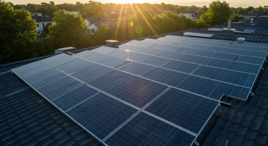 Residential rooftop with efficiently installed solar panels