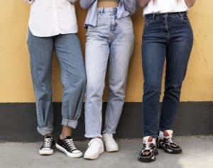 womans wearing different styles os slim-cut jeans
