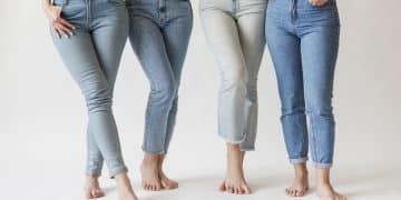 Womans wearing slim-cut jeans