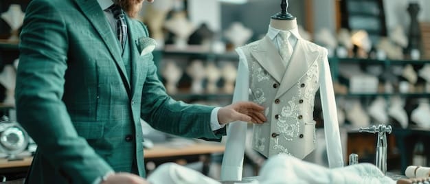 The exterior of a well-lit, professional-looking tailor shop with a sign that says 