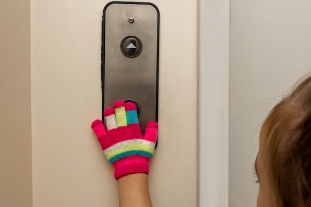 A close-up of a smart doorbell camera capturing a clear image of a person approaching the door, showcasing the system's high-resolution video and facial recognition capabilities. The frame also includes a smartphone displaying the live feed from the camera.