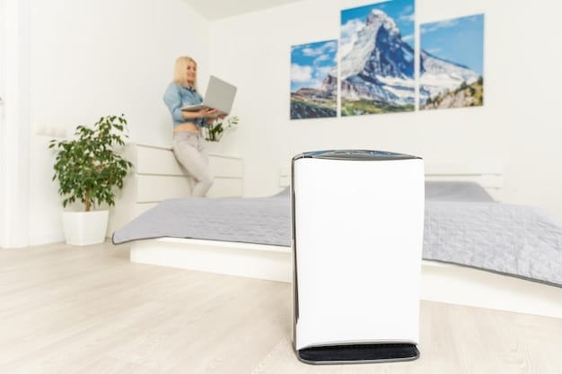 A modern air purifier in a home setting, displaying its sleek design and highlighting its role in cleaning the air.