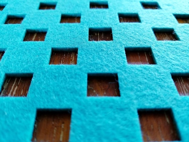 Close up of acoustic panels installed on an office wall, showcasing the texture and sound absorbing properties.
