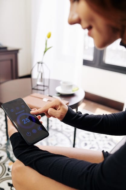 A close-up of a smart thermostat displaying real-time energy consumption data and automated temperature adjustments, highlighting its energy-saving capabilities.