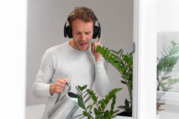 A person adjusting the headband of their over-ear noise-canceling headphones, showing the adjustability feature. The background is a well-lit home office.