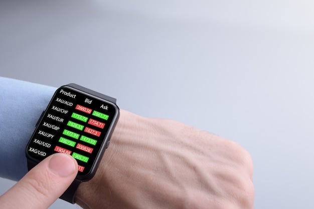 A split-screen image showing on one side a smartwatch display with a stress level reading and on the other side a person using a meditation app on their smartphone. The background shows a peaceful outdoor setting.