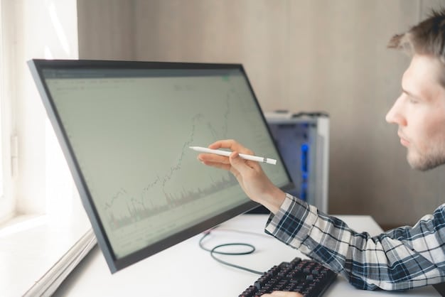 A person analyzing graphs and charts on a computer screen, specifically showing financial data related to clothing purchases. Clean, modern aesthetic.