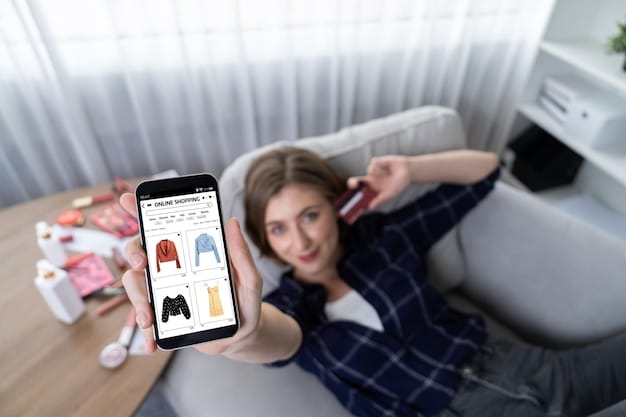 A digital screen displays a SHEIN app interface with a prominent referral pop-up showing a discount offer. Two hands holding smartphones are visible, one pointing to the referral code, signifying sharing. The background is a soft, blurred shopping mall setting.