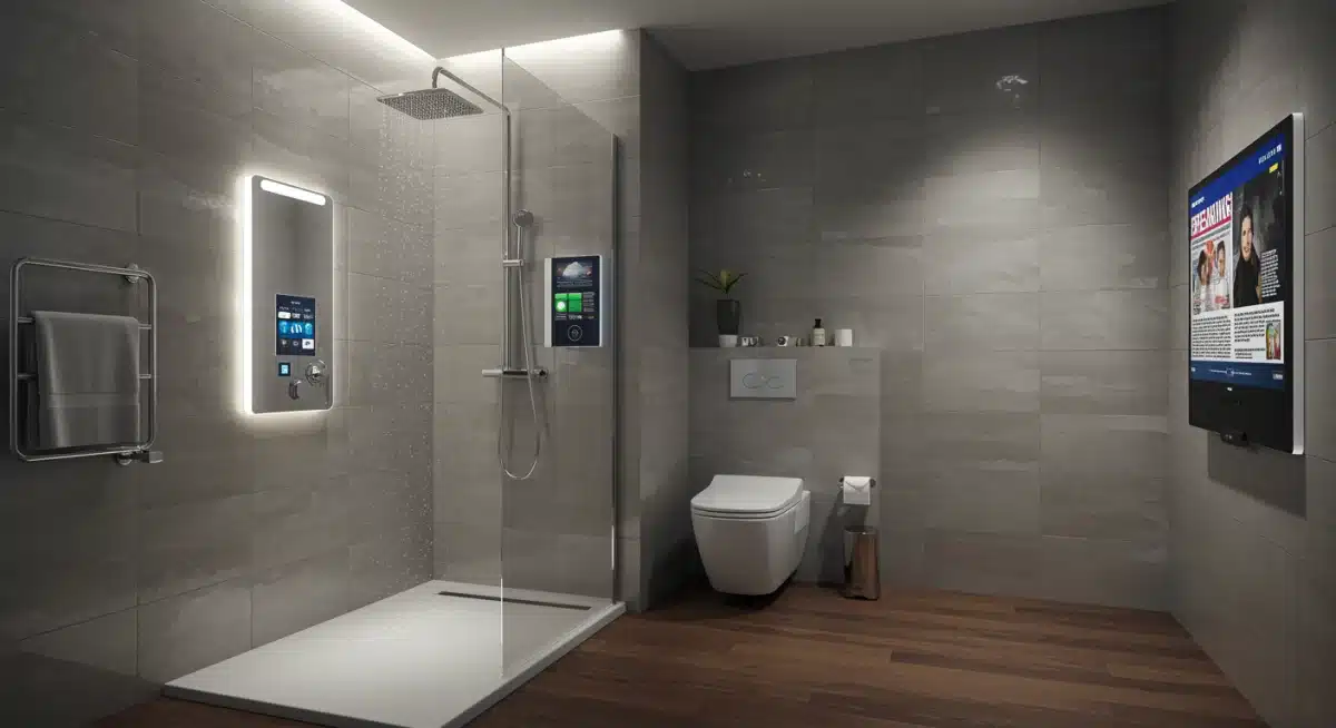 Smart bathroom with automated fixtures and integrated smart mirror