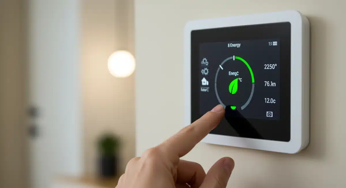 Smart thermostat displaying energy usage and efficiency settings