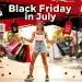 Woman with Shein shopping bags, celebrating Black Friday in July 2026 sales.