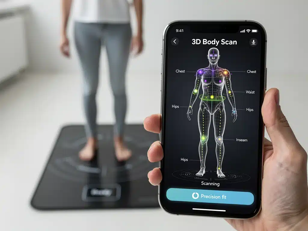 Digital body scanning technology for precise clothing measurements.